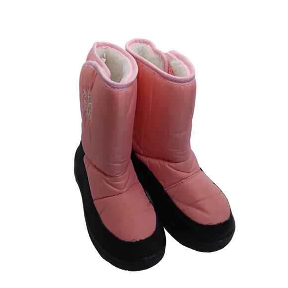 Pink and Black Snow Boots Size 1 Girls Plush Lining Side Closure Used Once - Picture 5 of 7